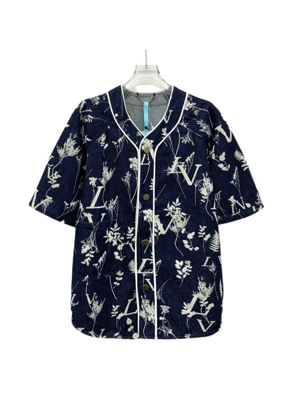 Louis Vuitton Navy Blue Cotton Single-Breasted Denim Short-Sleeve Shirt